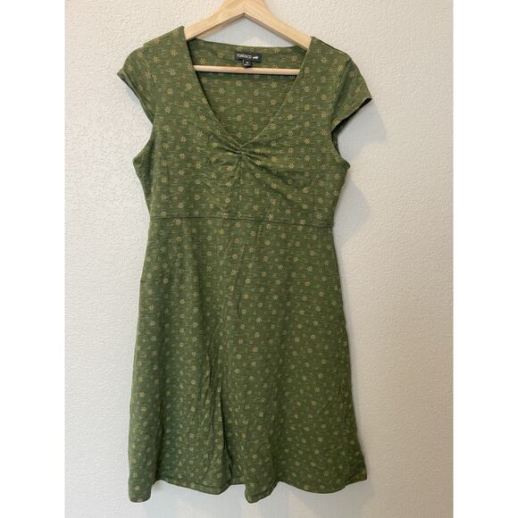Toad & Co Women's Rosemarie Dress A-Line Cap Sleeves V-Neck Green Floral Size M - Picture 2 of 10
